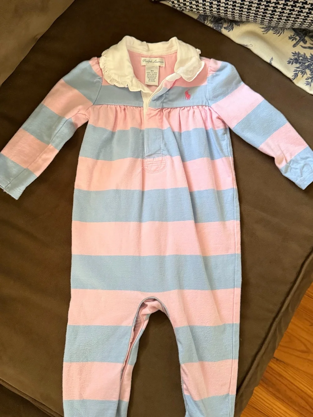 Ralph Lauren Pastel Pink and Light Blue Striped Onesie